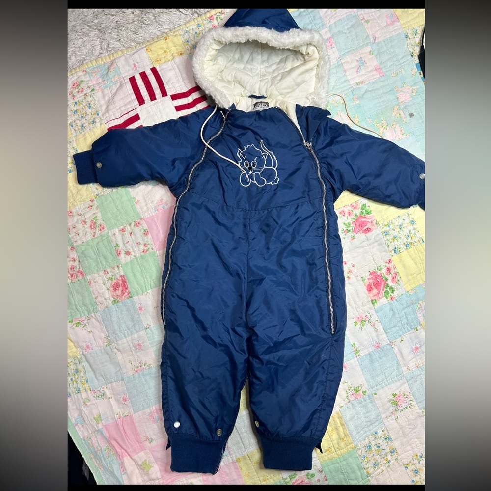 Vintage 60s MONTGOMERY WARD Boy Girl Snowsuit Bunting Puffer Winter 24 mos
